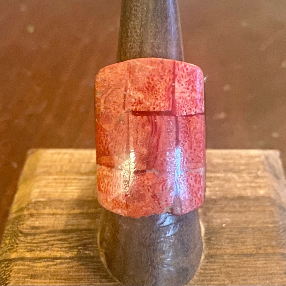 Vintage 1990’s Boho Red Wooden Ring, Size 8, Non Adjustable